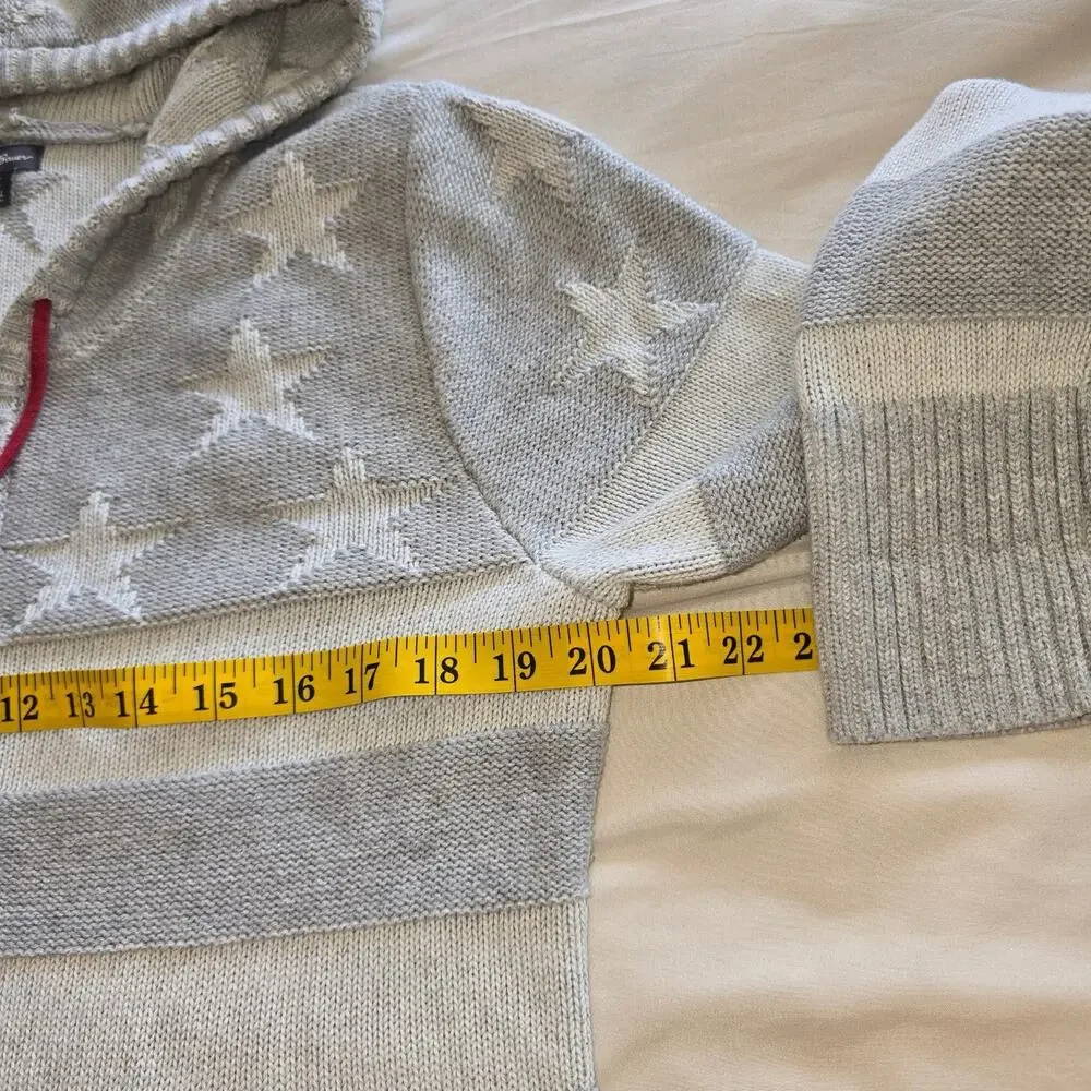 Eddie Bauer Sweater Womens Large 100% cotton grey stars Zip American Flag hoodie - Picture 8 of 8
